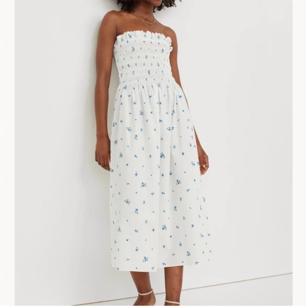 H&M Smocked Midi Floral Dress 100% Cotton